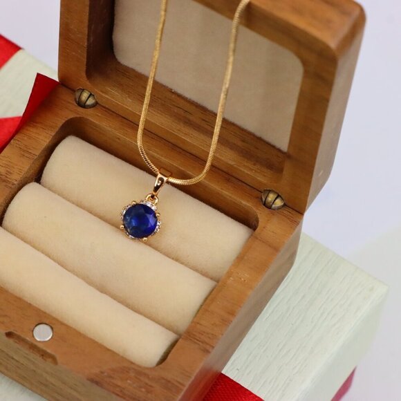 "Elegant Round Blue Gemstone Pendant in Rose Gold, XPPT1324 - Picture 7 of 13